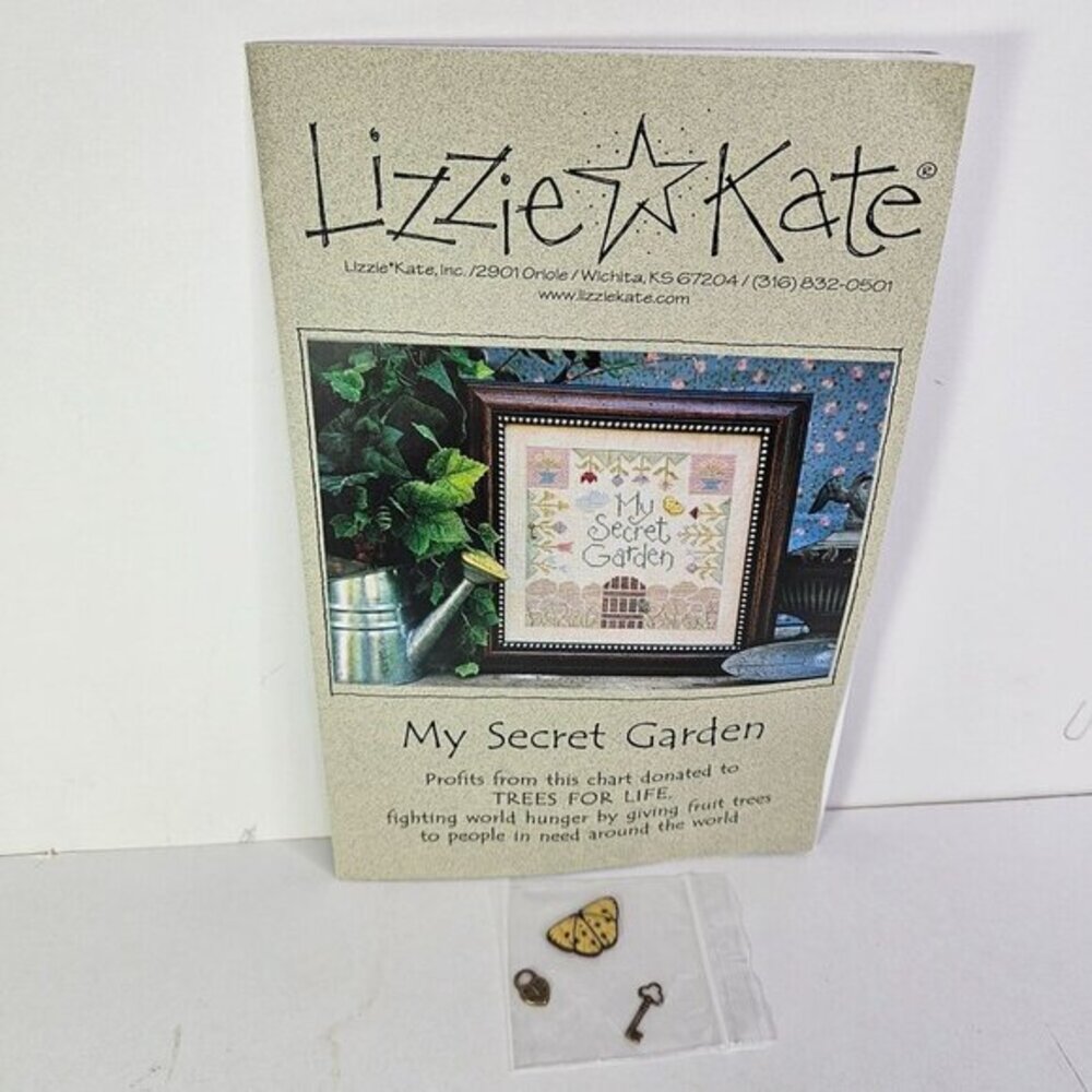 Lizzie Kate My Secret Garden Chart With Butterfly Button and Charms Cross Stitch